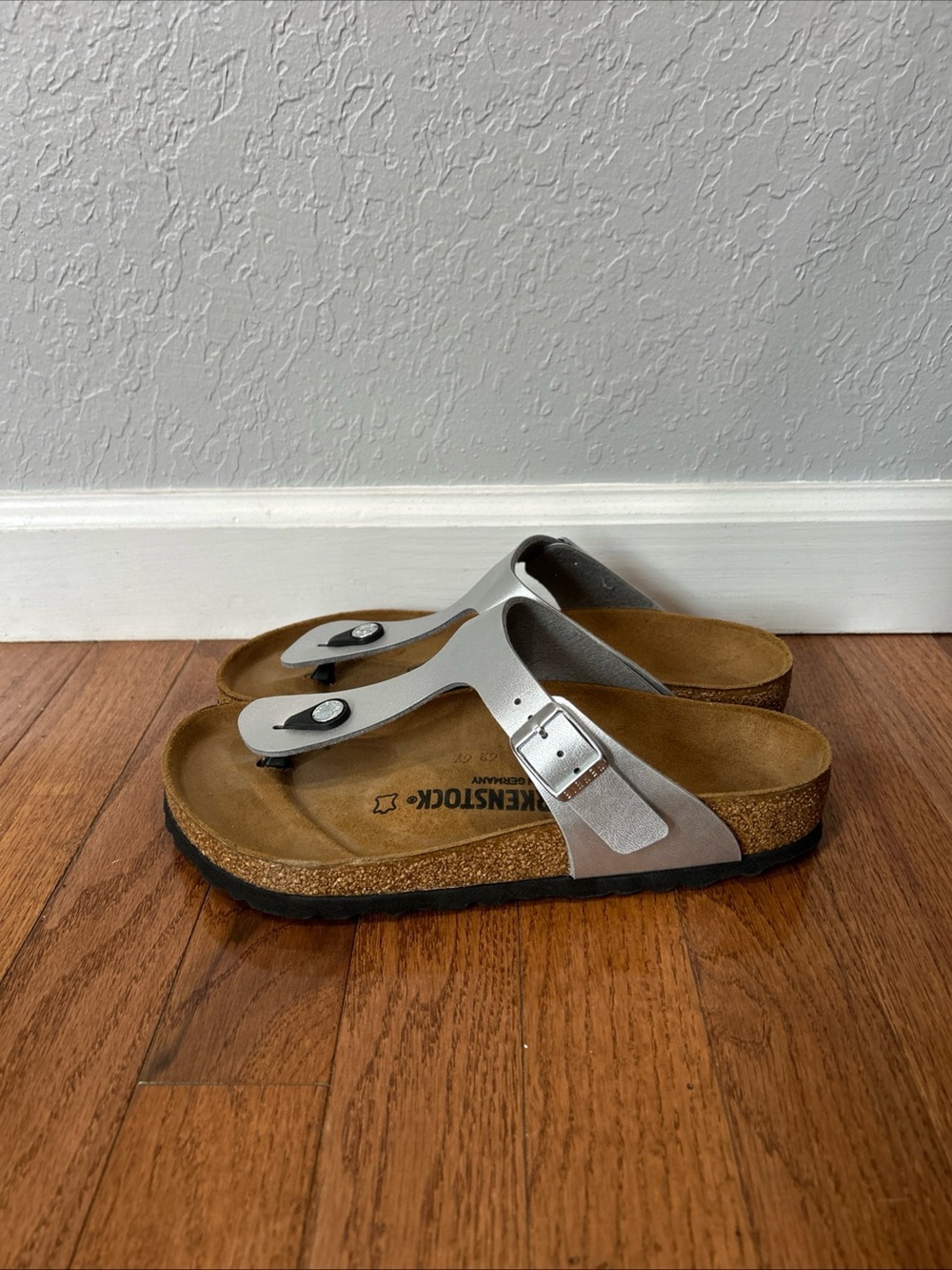 Birkenstock Silver Thong Sandals with Cork Footbed